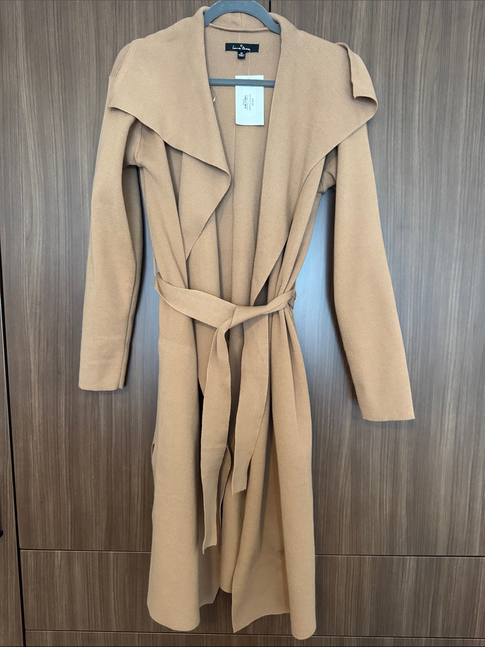 Love Tree Camel Open-Front Belted Long Cardigan
